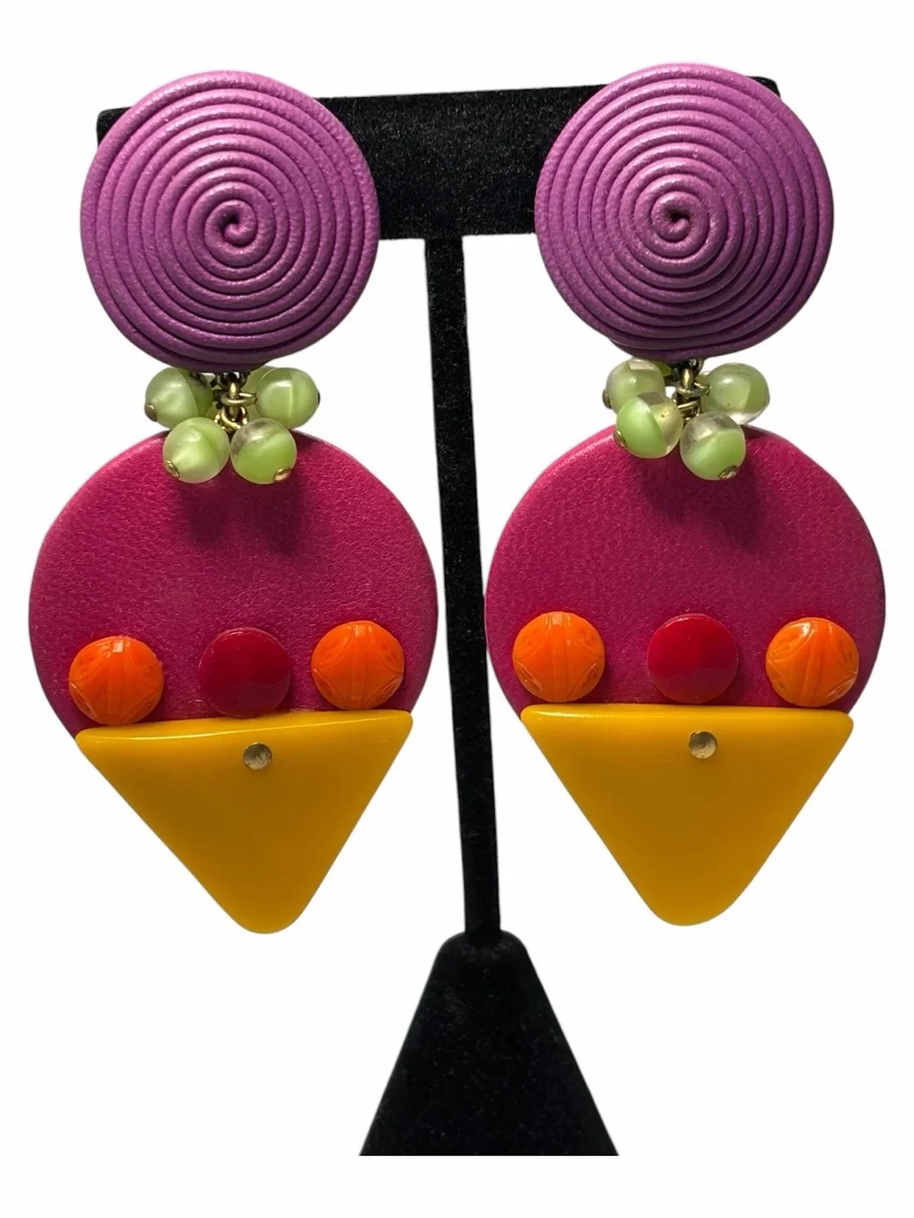 Epic Y2K ALL LEATHER Artisan SIGNED Chunky Statement Earrings Purple Pink Yellow